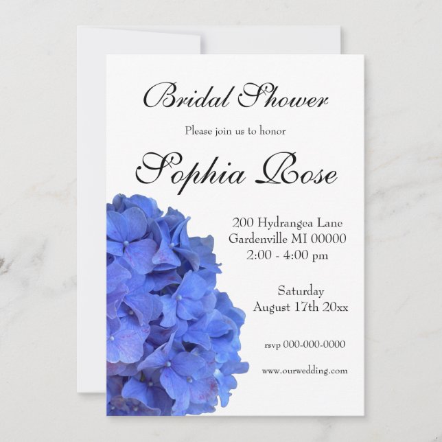 Invitación Blue periwinkle elegante floral Ducha de novia (Anverso)