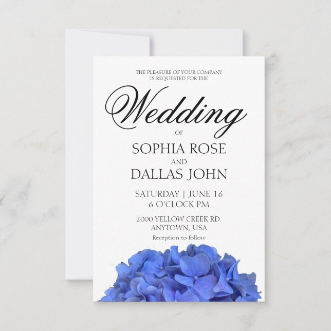 Invitación Blue periwinkle elegante hidrangeas florales Boda (Anverso)