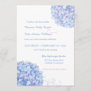 Invitación Blue Periwinkle Hydrangeas Boda Jardín