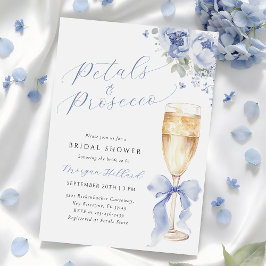Invitación Blue Petals and Prosecco Bridal Shower Invitation