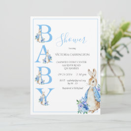 Invitación Blue Peter Rabbit con Baby Shower de flores