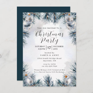 Invitación Blue Pine Christmas Party Invitation