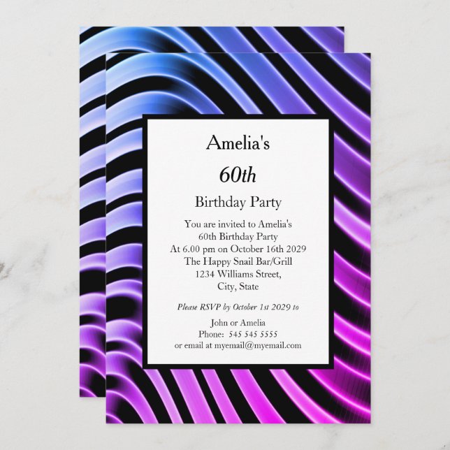Invitación Blue Pink 60th Birthday Party Modern (Anverso / Reverso)