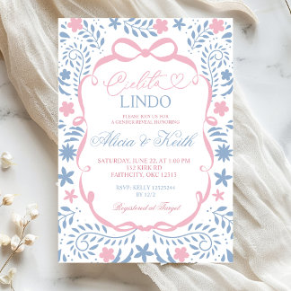 Invitación Blue Pink Cielito Lindo Mexican Gender Reveal
