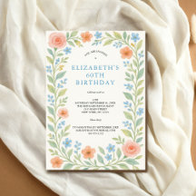 Blue Pink Dusty Blue Floral Watercolor 60