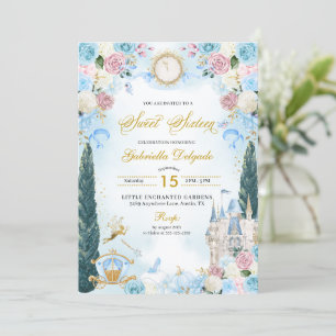 Invitación Blue & Pink Fairytale Cenicienta Princesa Dulce 16