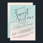 Invitación Blue Pink Faux Sparkly Purpurina Ombre Sweet 16<br><div class="desc">Esta elegante, femenina y dulce moda, invitación a la fiesta de dieciséis años, es perfecta para el joven chica moderno y elegante. Muestra un falso purpurina azul brillante de menta impresa y un gradiente oscuro rosa rosa con una configuración de tipografía de escritura cursiva personalizado. Es un toque glamuroso, femenino,...</div>