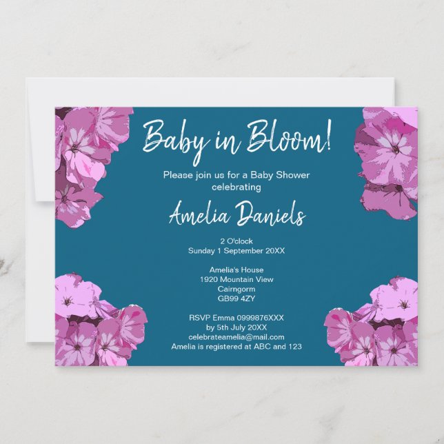 Invitación Blue & Pink Floral Baby Shower Invitation (Anverso)