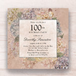Invitación Blue Pink Hydrangea 100th Birthday Party Square<br><div class="desc">Flores de hidrato azules,  rosas y marfil de color blanco crean un hermoso arreglo floral de verano. Una plantilla fácil de personalizar le permitirá crear una invitación única en minutos. Esta invitación forma parte de la colección Summer Hydrangea.</div>