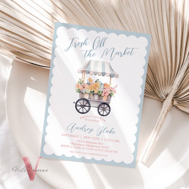 Invitación Blue Pink Off the Market Bridal Shower Invitation (Subido por el creador)