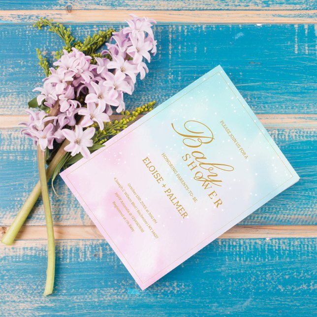 Invitación Blue Pink Ombre Gender Neutral Reveal Baby Shower (Subido por el creador)