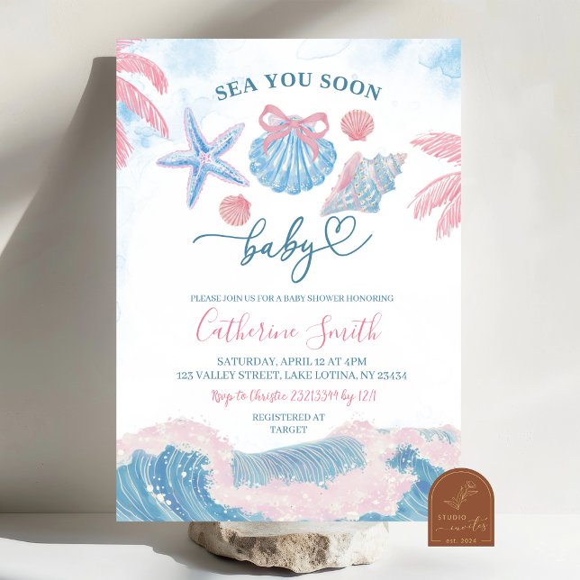 Invitación Blue Pink Sea You soon Baby shower Invitation (Subido por el creador)