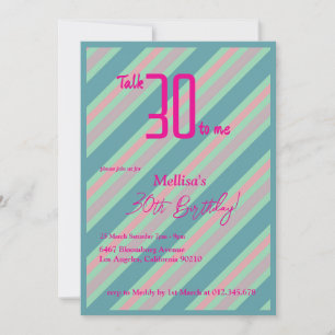 Invitación Blue Pink Striped Feminine 30° cumpleaños