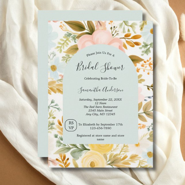 Invitación Blue Pink Yellow Pastel Florals Bridal Shower (Subido por el creador)