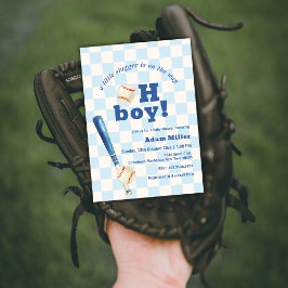 Invitación Blue Plaid Little Slugger Baseball Baby Shower
