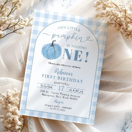 Invitación Blue Plaid Preppy Calabaza Caída Boy Cumpleaños