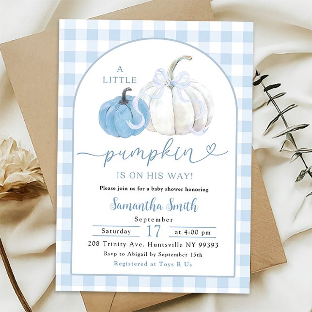Invitación Blue Plaid Preppy Pumpkin Boy Baby Shower (Subido por el creador)