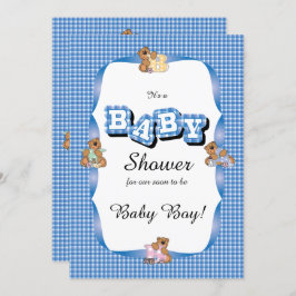 Invitación Blue Plaid with Baby Bears| Baby Shower