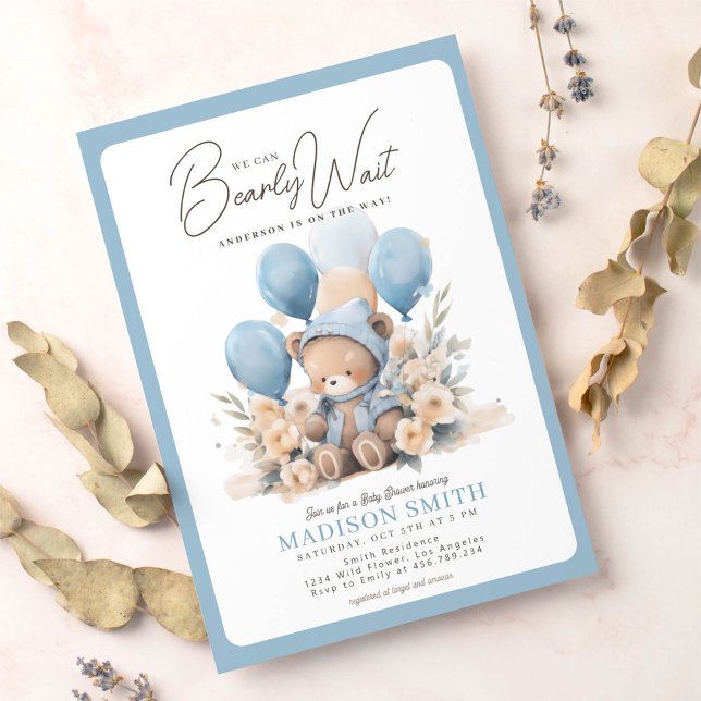 Invitación Blue Podemos Bear Wait Boy Baby Shower (Subido por el creador)