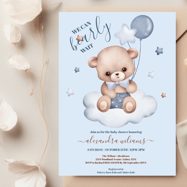Invitación Blue Podemos Bear Wait Boy Baby Shower (Subido por el creador)