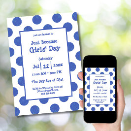 Invitación Blue Polka Dot Just Because Girls's Day at Spa