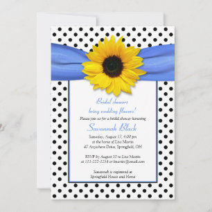Invitación Blue Polka Dot Sunflower Boda Brillante