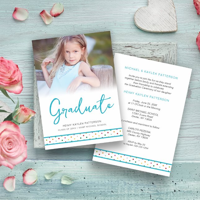 Invitación Blue Polka Dots Funny Graduate Photo Graduation  (Subido por el creador)