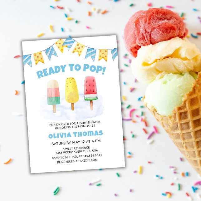Invitación Blue Popcicle Ready To Pop Ice Cream Baby Shower (Blue Popcicle Ready To Pop Ice Cream Baby Shower Invitation)