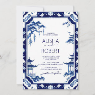 Invitación Blue Porcelain Chinoiserie Floral Wedding
