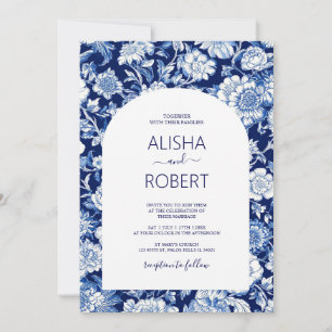 Invitación Blue Porcelain Chinoiserie Floral Wedding