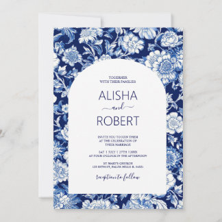 Invitación Blue Porcelain Chinoiserie Floral Wedding