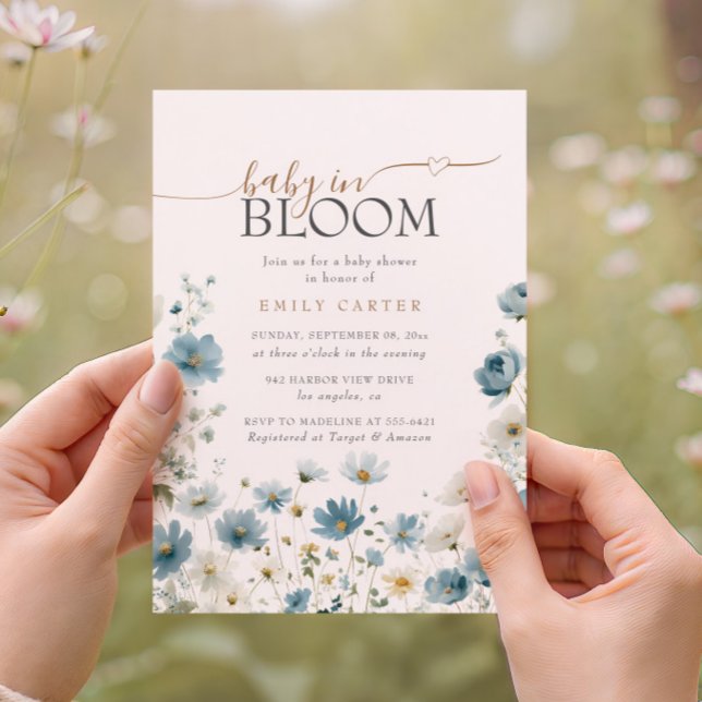 Invitación Blue Preppy Flowers Watercolor Baby Shower (Subido por el creador)