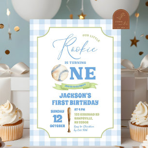 Invitación Blue Preppy Little Rookie Baseball Cumpleaños