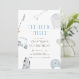 Invitación Blue Preppy Tee-Rific Three Golf Birthday