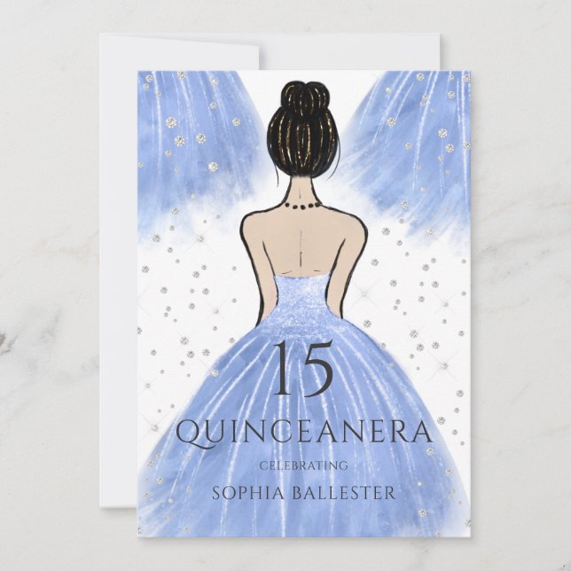 Invitación Blue Princess Vestido Winter Wonderland Quinceaner (Anverso)