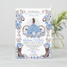 Invitación Blue Princess Vress & Boots Quinceañera