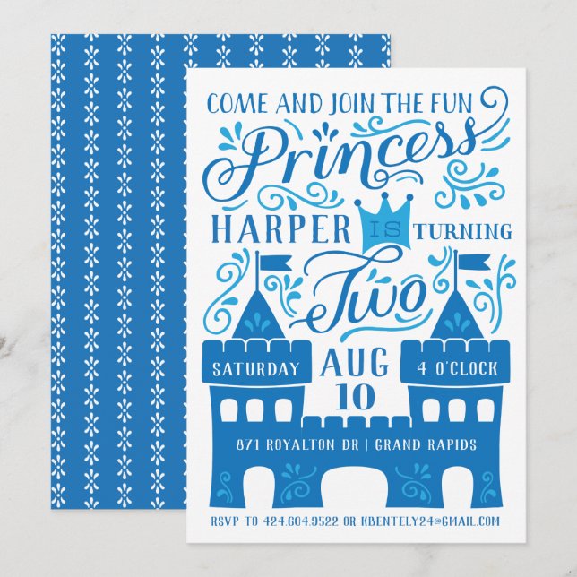 Invitación Blue Princess Winter Second Birday Party (Anverso / Reverso)