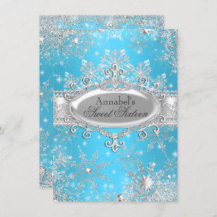 Invitación Blue Princess Winter Wonderland Sweet 16 Invite