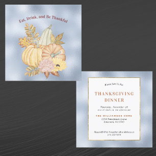Invitación Blue Pumpkins de Acción de Gracias acuarela Floral
