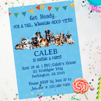 Invitación Blue Puppy Dog Birthday Paw