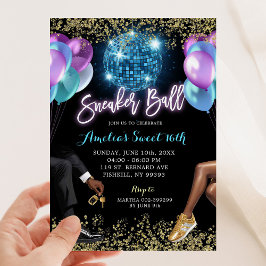 Invitación Blue Purple Disco Sneaker Ball Chica Cumpleaños