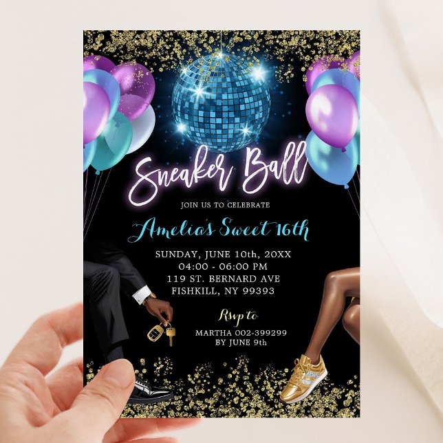 Invitación Blue Purple Disco Sneaker Ball Chica Cumpleaños (Subido por el creador)