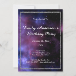 Invitación Blue Purple Galaxy Silver Cumpleaños