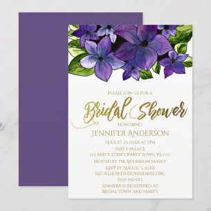 Invitación Blue Purple Gold Floral Bouquet Bridal Shower