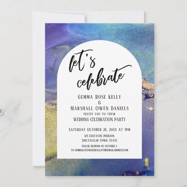 Invitación Blue Purple Gold Inks Celebremos el Arco (Anverso)