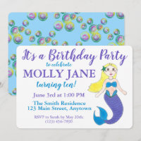 Blue Purple Ocean Mermaid Bubbles fiesta de cumple