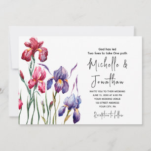 Invitación Blue Purple Pink Iris Garden Christian Boda