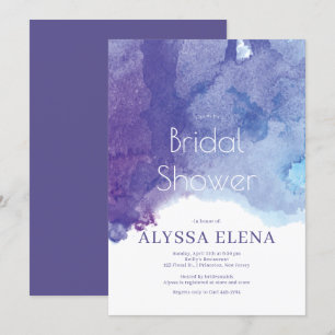 Invitación Blue Purple Watercolor Beach Bridal Shower ©