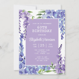 Invitación Blue Purple Wisteria Floral 60 cumpleaños