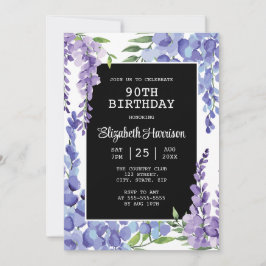 Invitación Blue Purple Wisteria Floral 90 cumpleaños